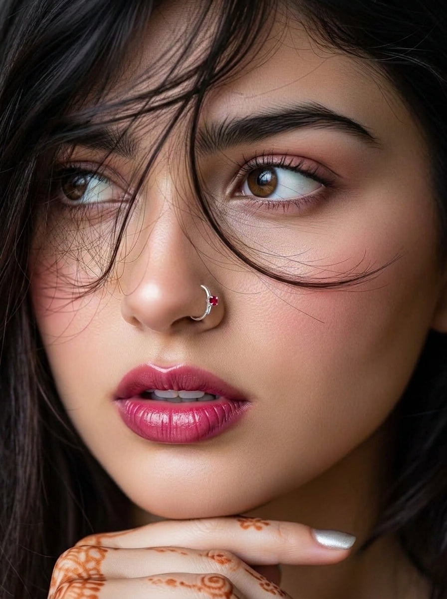 Ruby Nose Rings - 925 Silver (Chandi)