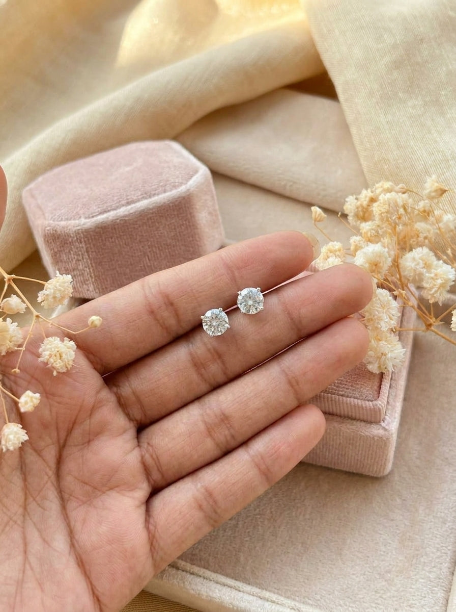 Zirconia Earrings - 925 Silver (Chandi)