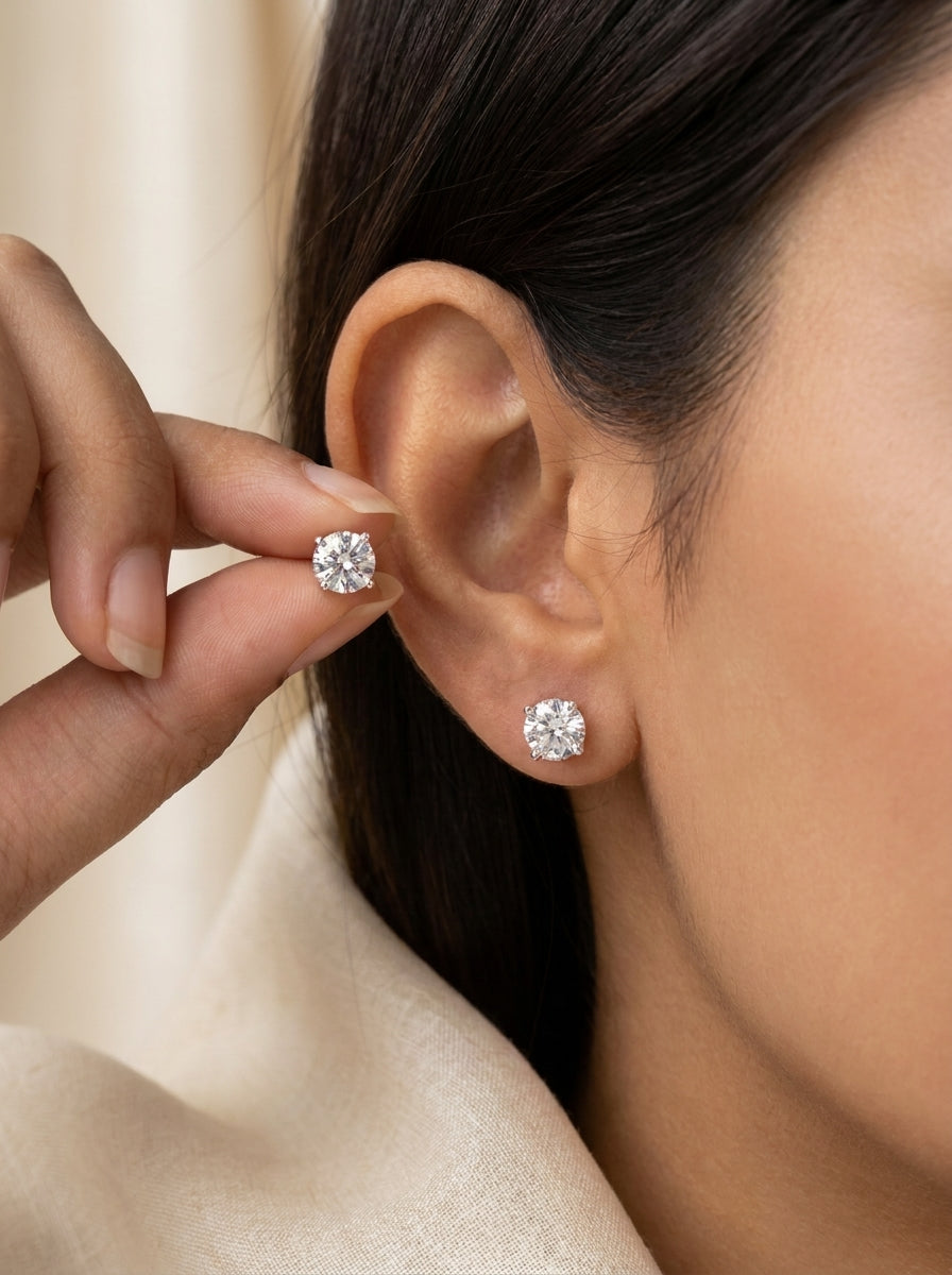 Zirconia Earrings - 925 Silver (Chandi)