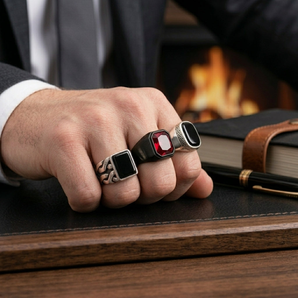 3x Ring Bundle ( Grill Onyx Ring + Pure Black Onyx Rings + Red Turkish Ring )